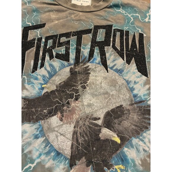 First Row Freedom Is Not Free T-Shirt Mens Medium Gray Graphic Rhinestone Flames - Picture 3 of 11